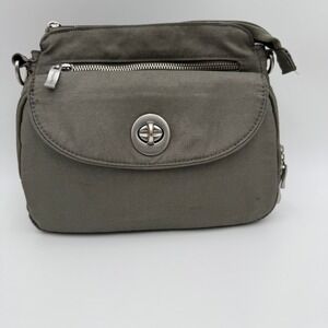 Baggalini Gray Nylon Crossbody Bag RFID Shield Security Travel Shoulder Bag